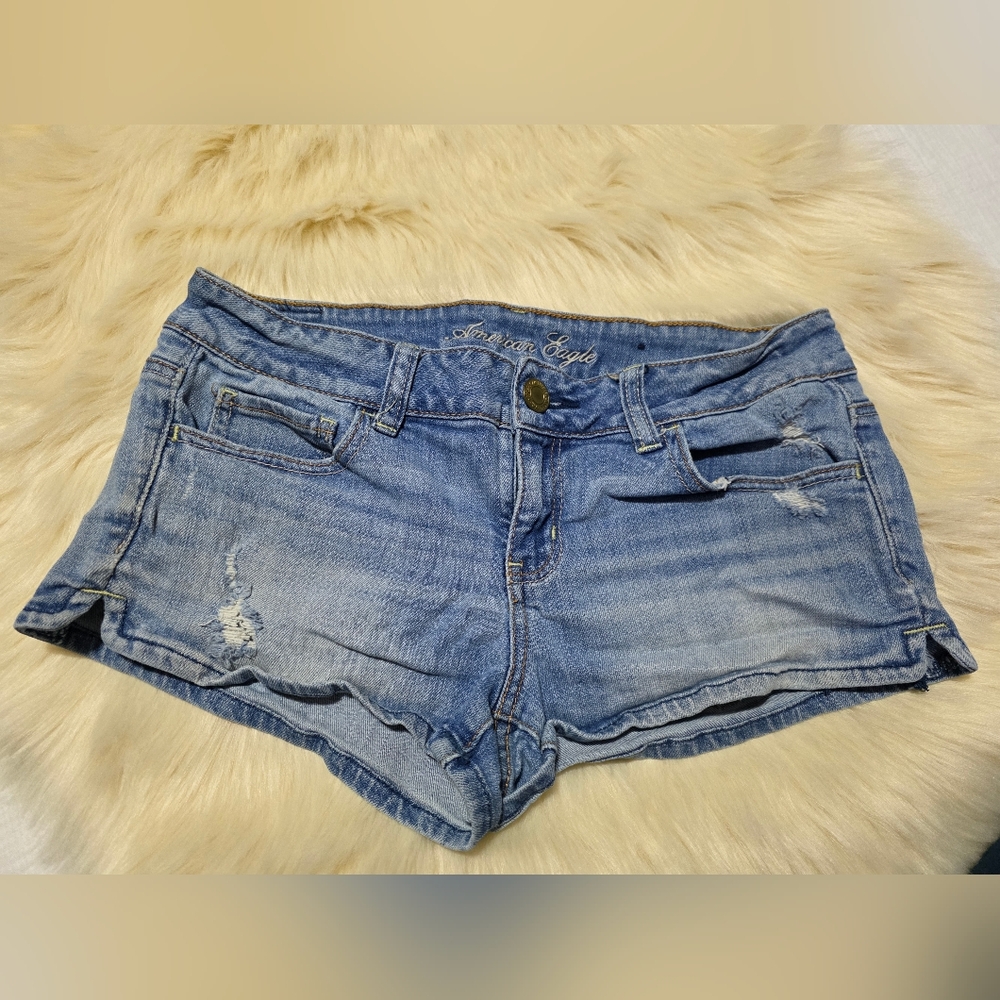 Vtg American Eagle Low Rise Shorts Sz 8 Distressed Light Wash Micro Denim Jean